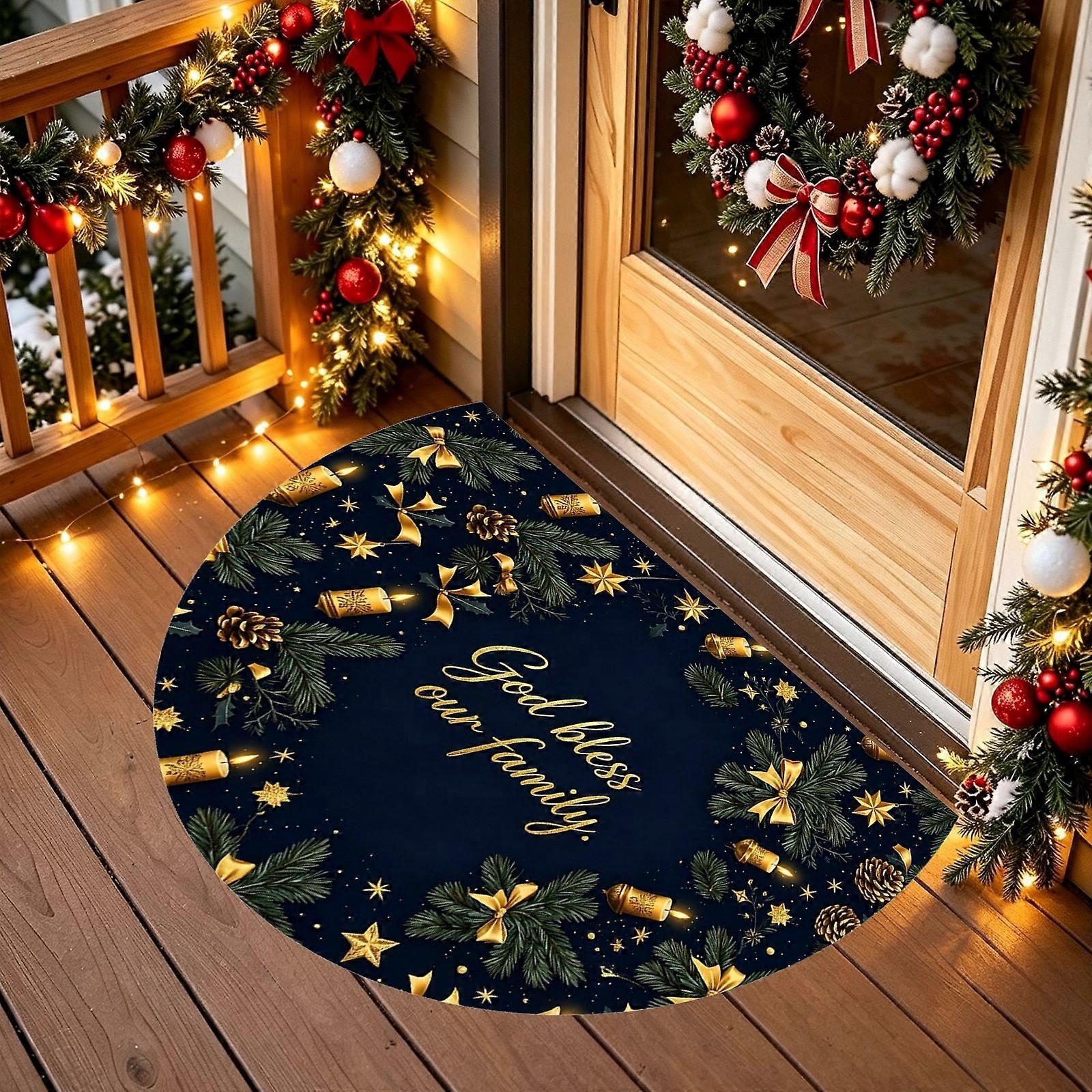 Christmas Printed Design on Semicircular Floor Mat