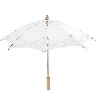 Vintage Lace Umbrella Bridal Parasol with Elegant Lace Canopy and Wooden Handle for Wedding Decor White