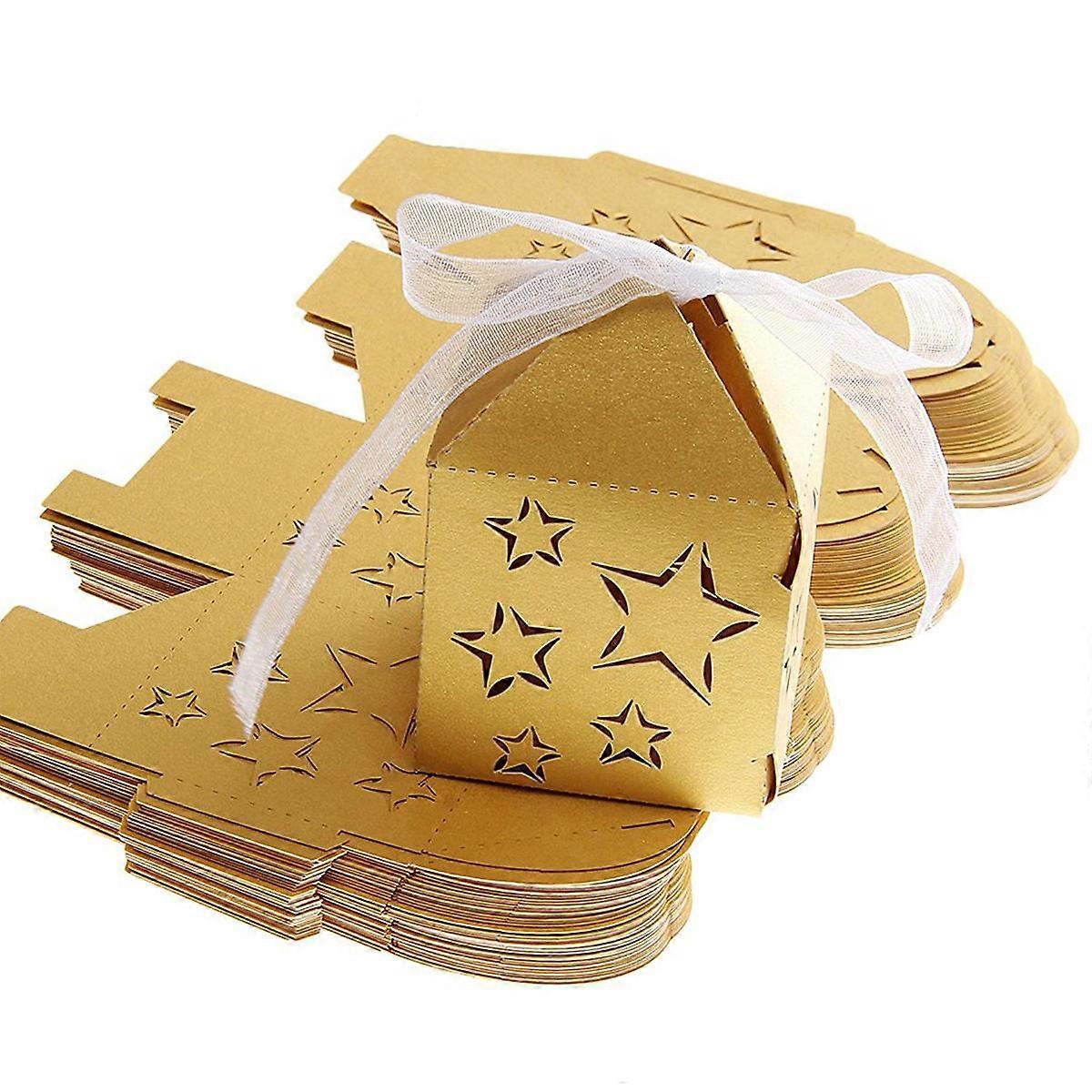 Golden Paper Candy Box compatible with Storage Use 50Pcs Cut Star Pattern Gift Boxes