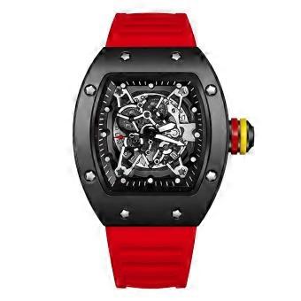Men's Skeleton Watch Tonneau Case Multi Dial Black Strap Mechanical Style Luxury