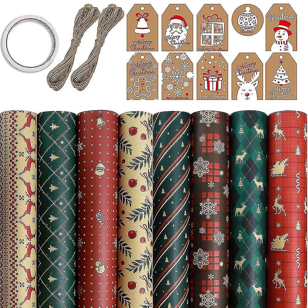 8 ark presentpapper, för julfödelsedagsfest omslagspapper, presentförpackning Pape