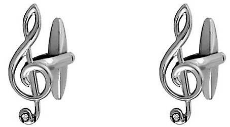 David Van Hagen Treble Clef Musical Note Crystal Cufflinks - Silver
