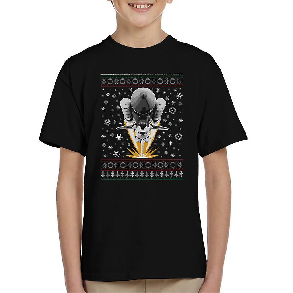 NASA Shuttle Launch Christmas Knit Pattern Kid's T-Shirt