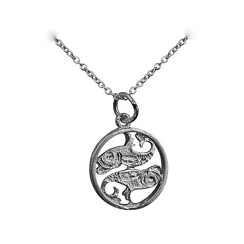Silver 15mm pierced Pisces Zodiac Pendant with a rolo Chain 24 inches