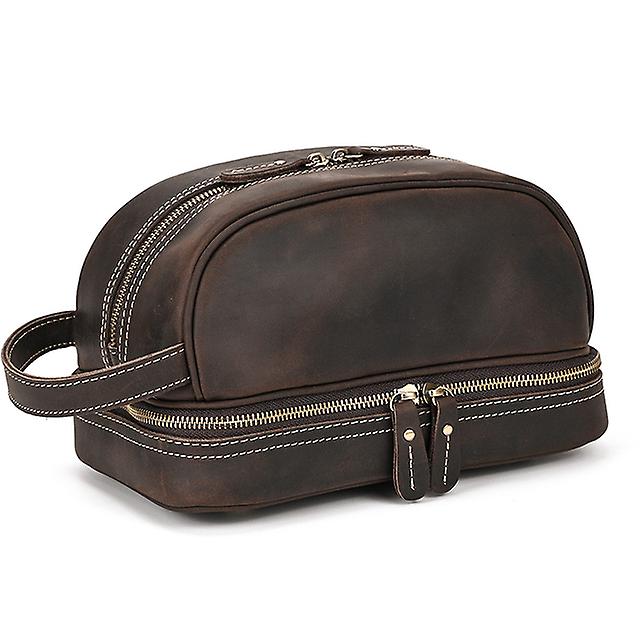 High Quality Small Travel Bag Crazy Horse Leather Travel Wallet Storage Bag Washing Make Up Bag For Travel Toiletry Bag