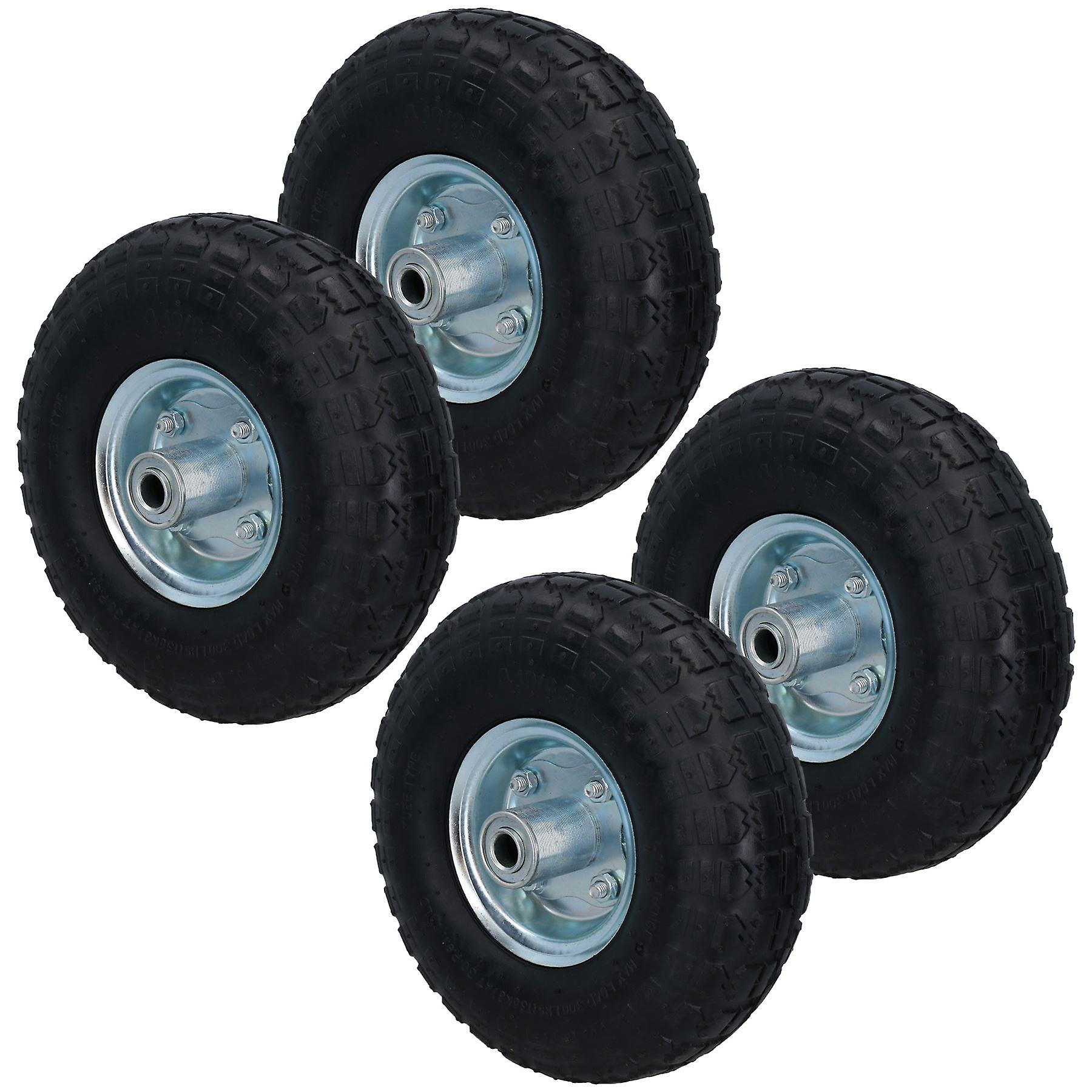 10” (250mm) Pneumatic Sack Truck Trolley Garden Cart Wheel 16mm Bore 4pk
