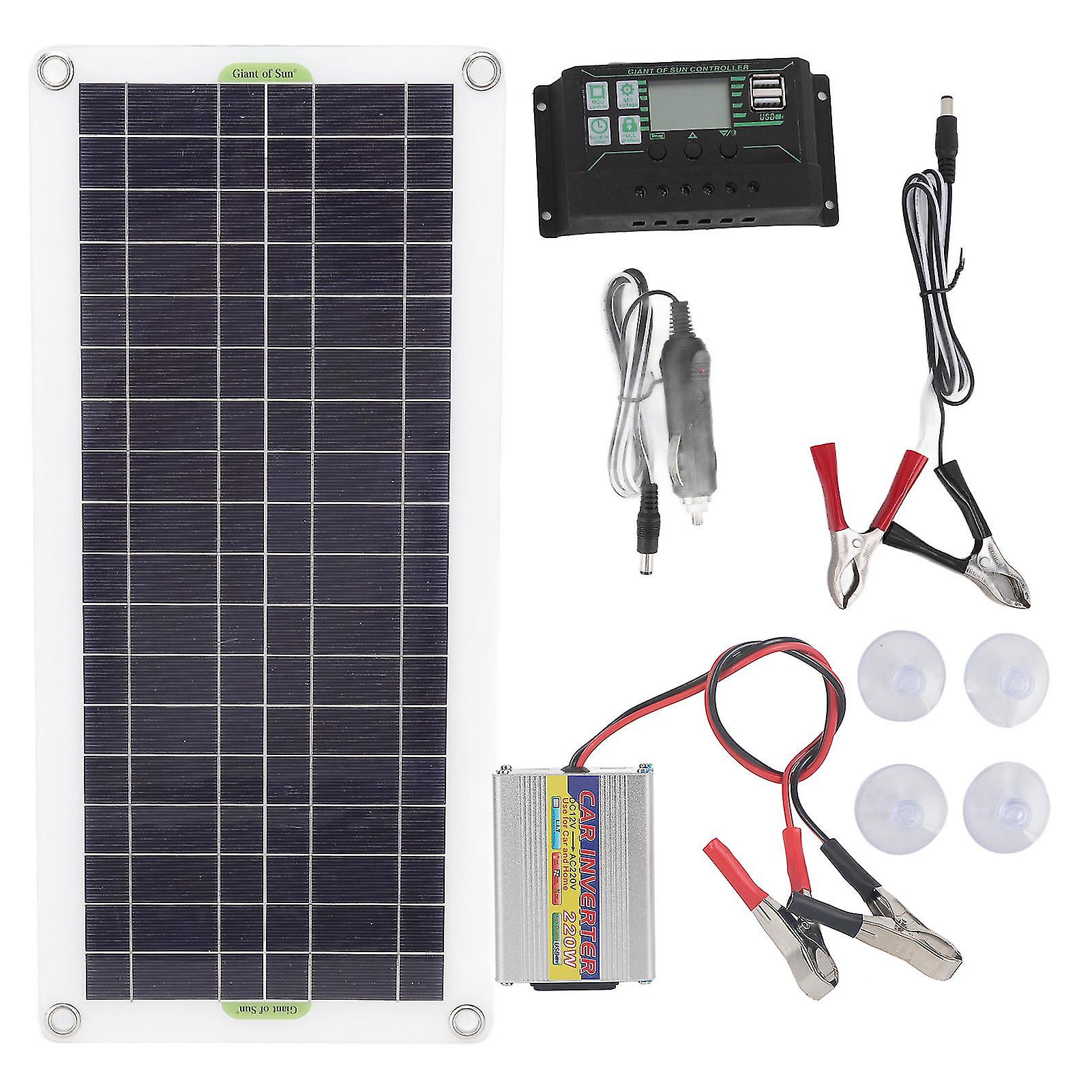 12V to 220V Solar Panel System 220W Solar Inverter Battery Charger Kit for Camping Hiking