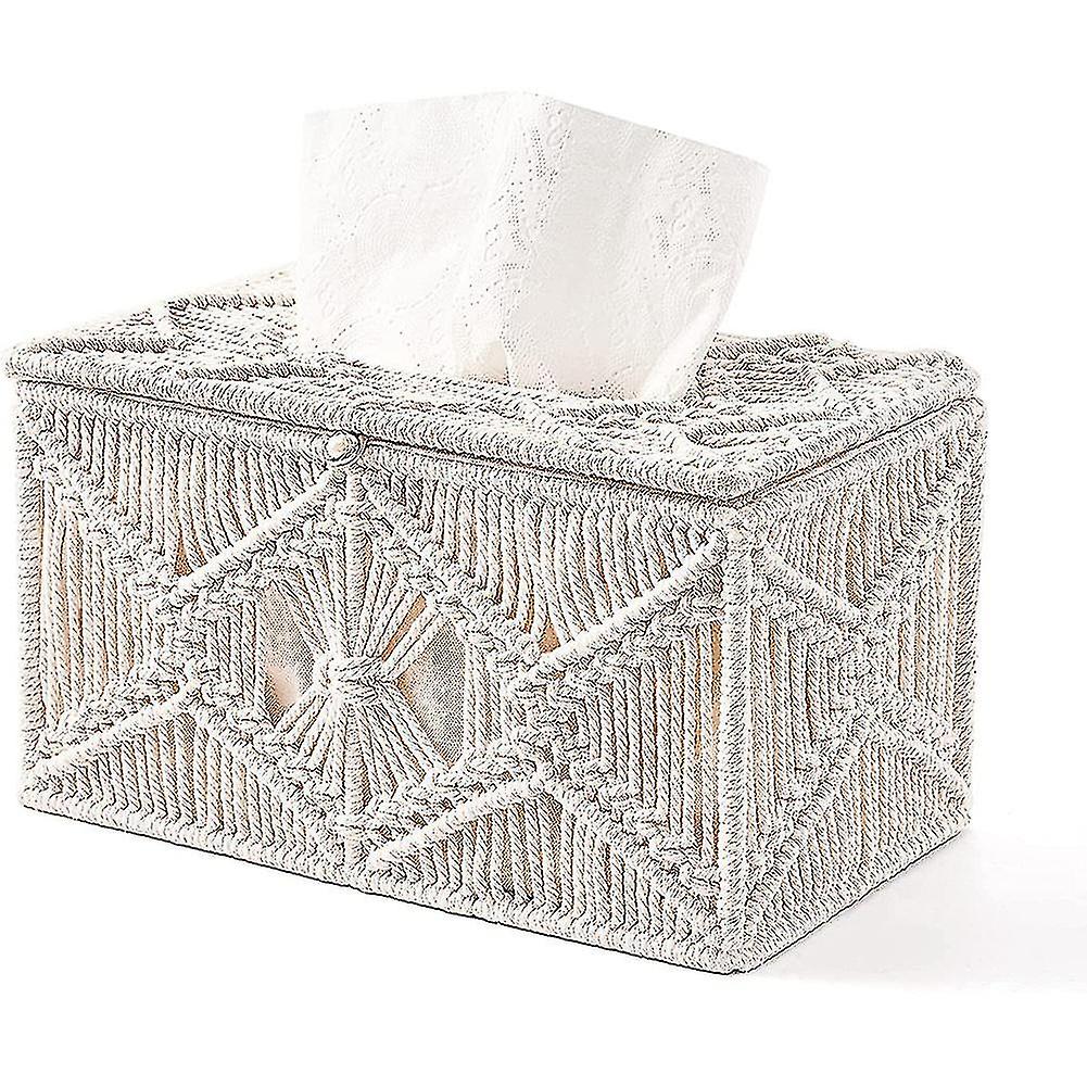 Tissue Box Cover Boho Decor Rectangular Paper Tissue Holder With Bead Buckle Macrame Napkin Tissues