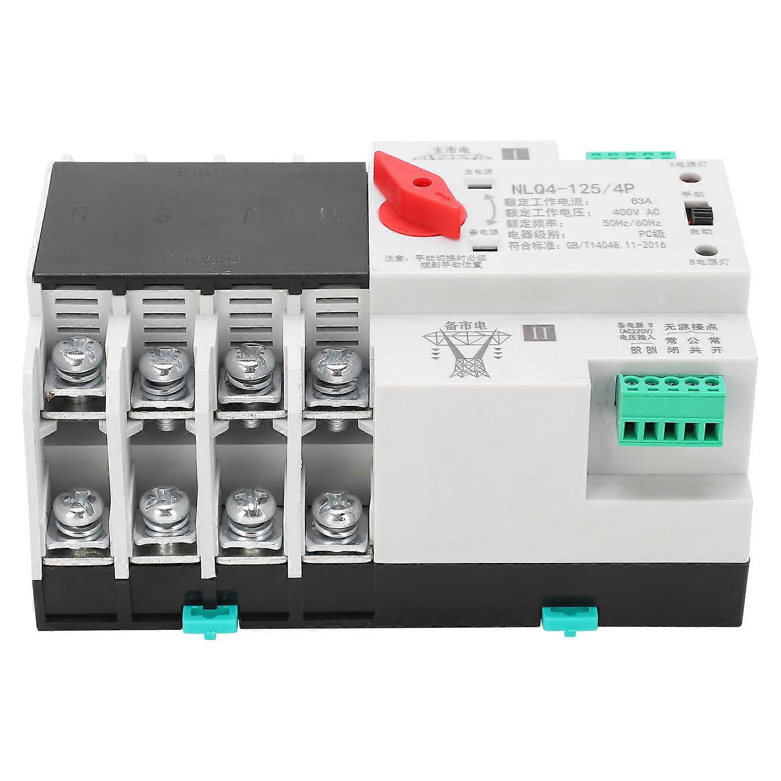 Automatic Transfer Switch Din Rail Mounted 4P 3‑Phase 4‑Wire Uninterruptible Power Control 400V63A 