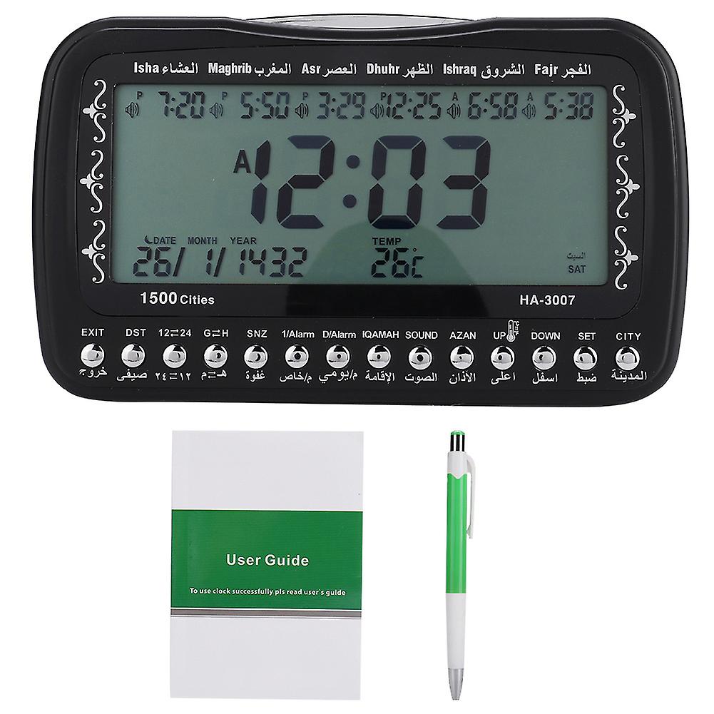 Azan Clock Prayer Timer Digital Table Clock Mulsim Prayer Alarm(No Battery) (Black)