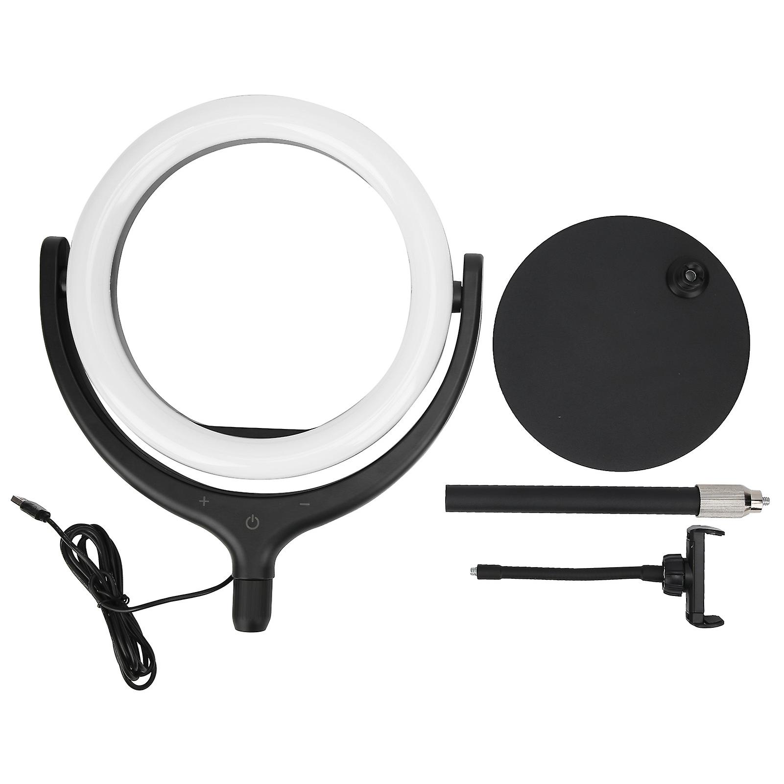 26CM Ring Light with Base Stand: Adjustable 3-Color Fill Light & Phone Clip for Video