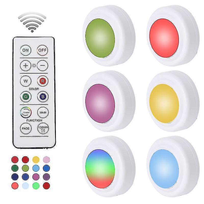 Lamps 6 Sets Of Led Night Lights With Remote Control Cabinet Battery-powered Lights 16 Colors White