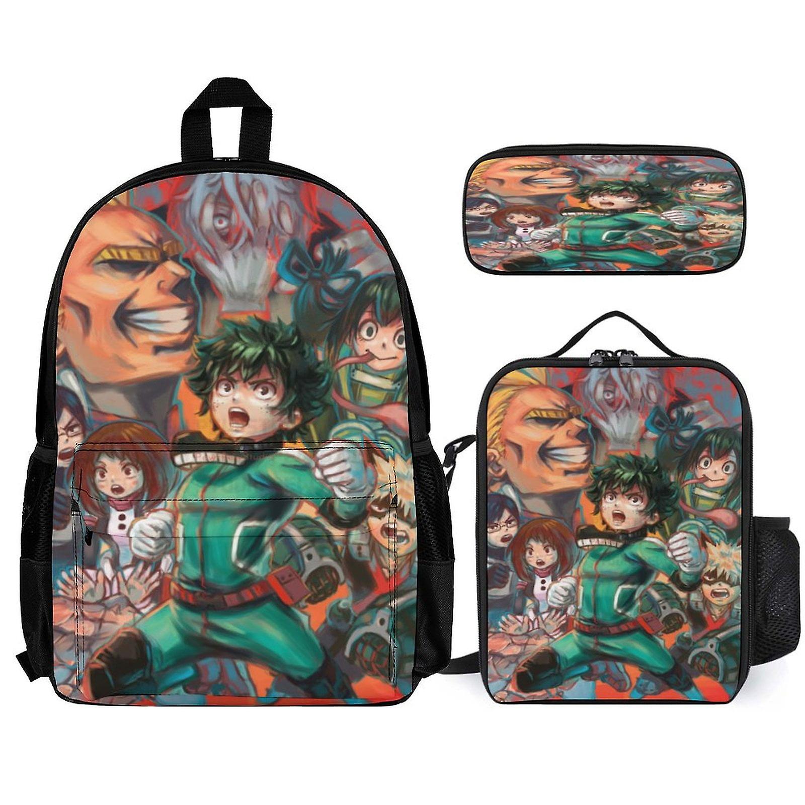 My Hero Academia Backpack 3 قطع مجموعة حقيبة ظهر للكمبيوتر المحمول مع حقيبة غداء مقلمة