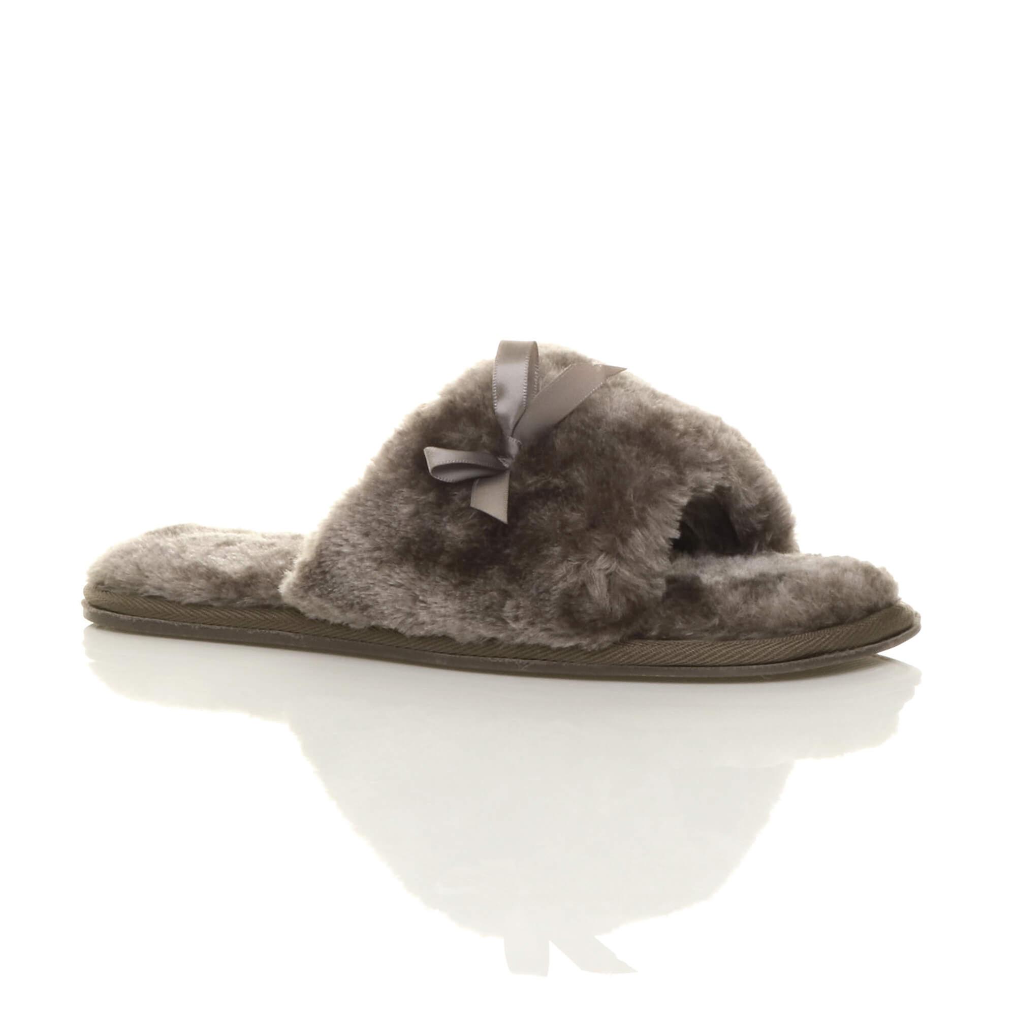 Ajvani womens flat peep toe bow luxury cosy faux sheepskin fur slip on slippers