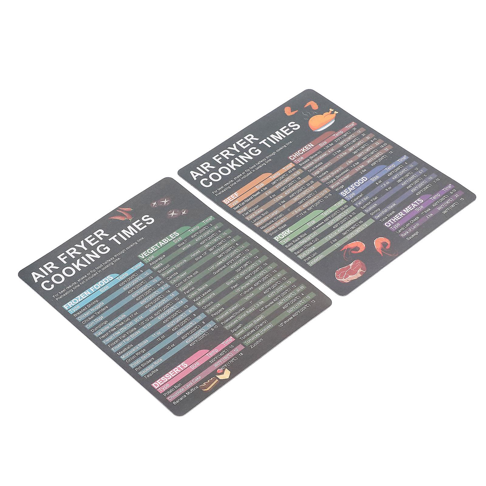 2PCS Fryer Cheat Sheet Magnetic Cooking Times Chart Easy to Read Reference Guide Water Oil Resistant Fryer Accessory for Kitchen