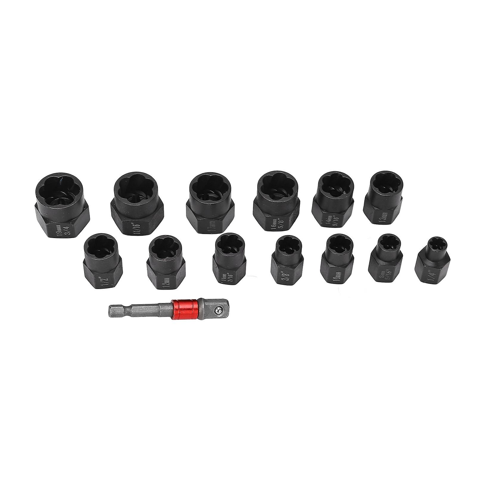 14Pcs Nut Remover Extractor Kit 3/8in Damaged Rusty Bolt Removal Hex Screw Socket 