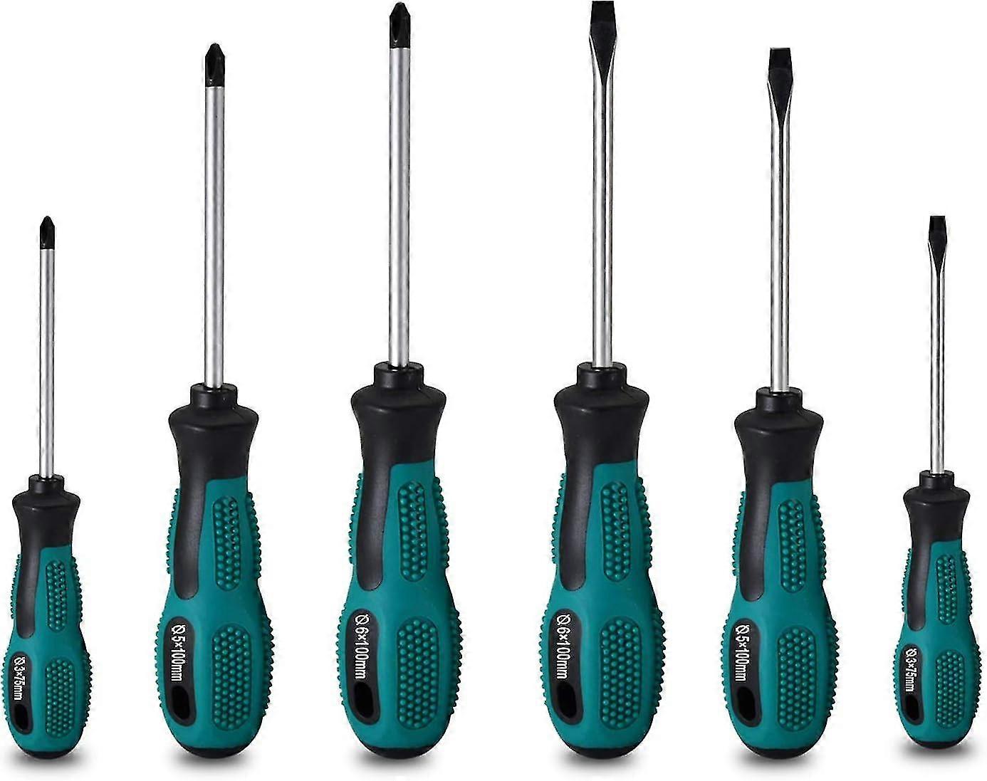 New ModelsSet Of 6 Heavy Duty Magnetic Chrome Vanadium Screwdrivers With 3 Flat And 3 Phillips Heads