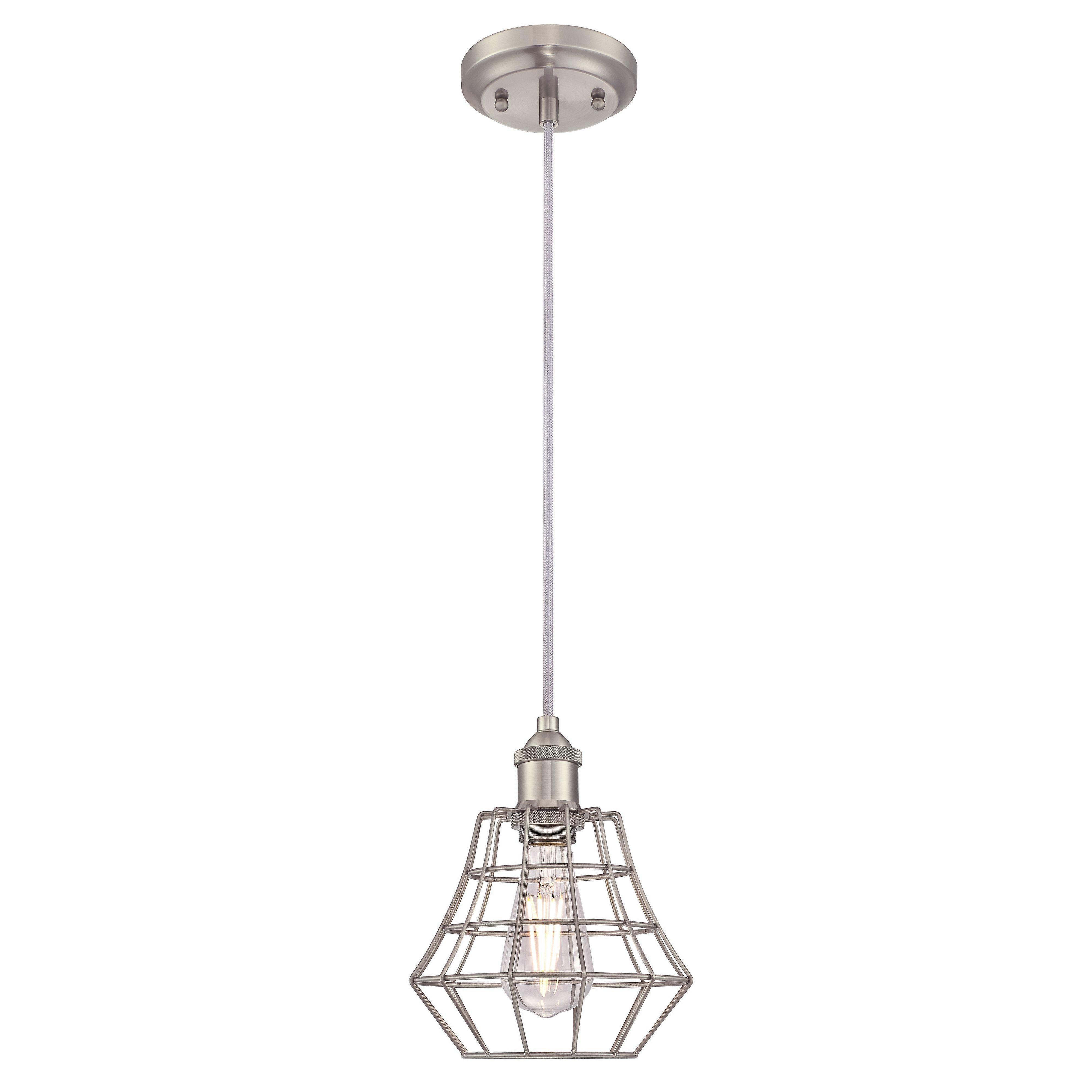 One-Light Pendant Nathan Brushed Nickel Angled Cage