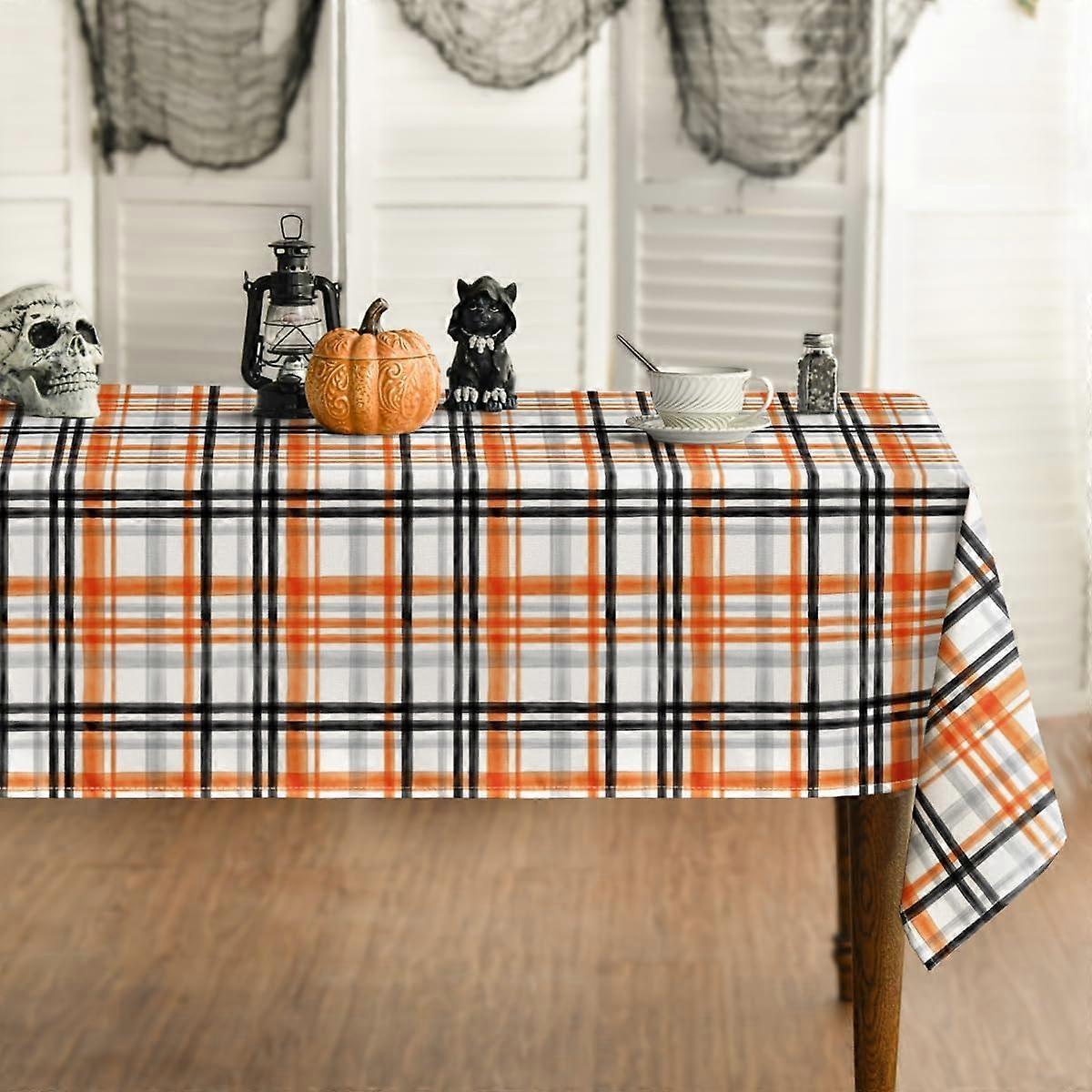 halloween duk 52x70 tum rektangulär, orange buffelpläd tvättbar bordsöverdrag för fest picknick middagsinredning