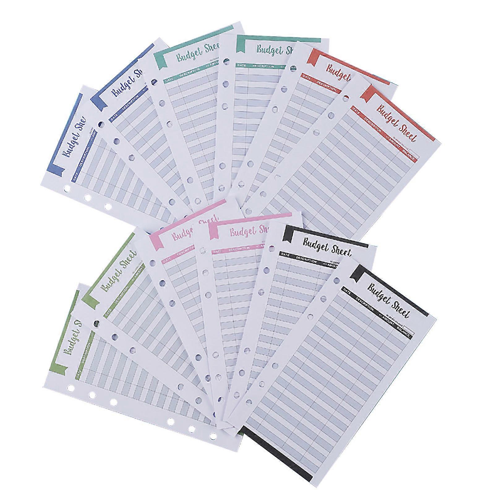 12Pcs Budget Card 6 Holes Design Budget Sheets Multi-color Expense Tracker Budget Inserts for Home Office