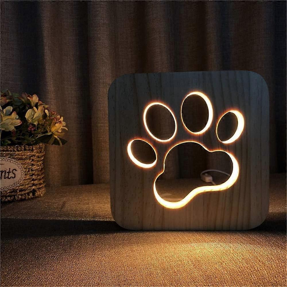 Dog Paw 3D Christmas Wood Carving LED Night Light Warmwhite Color Lights USB Power Home Decor Lamp D