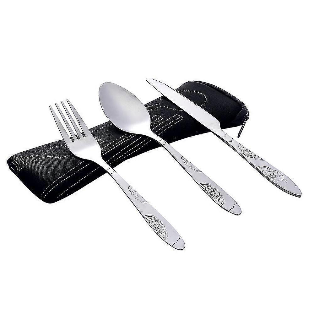 Flatware Sets 3pcs Stainless Steel Fork Spoon Tableware Travel Camping Cutlery Dinnerware Bk