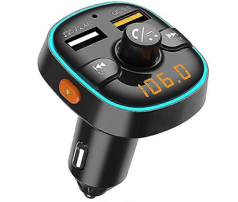 Bluetooth Fm Transmitter For Car, Radio Receiver / Audio Adapter With Dual Car Charger, Support Qc3.0 Quick Charging, Black