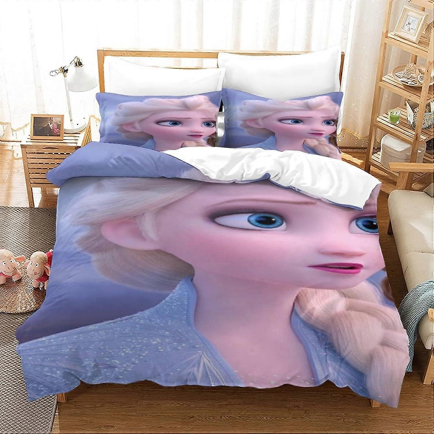 FrozenD Elsa Printed Duvet Cover Set with Pillowcase for Teen,Animated Character Duvet Cover Double Bed Linen 135*200 CM
