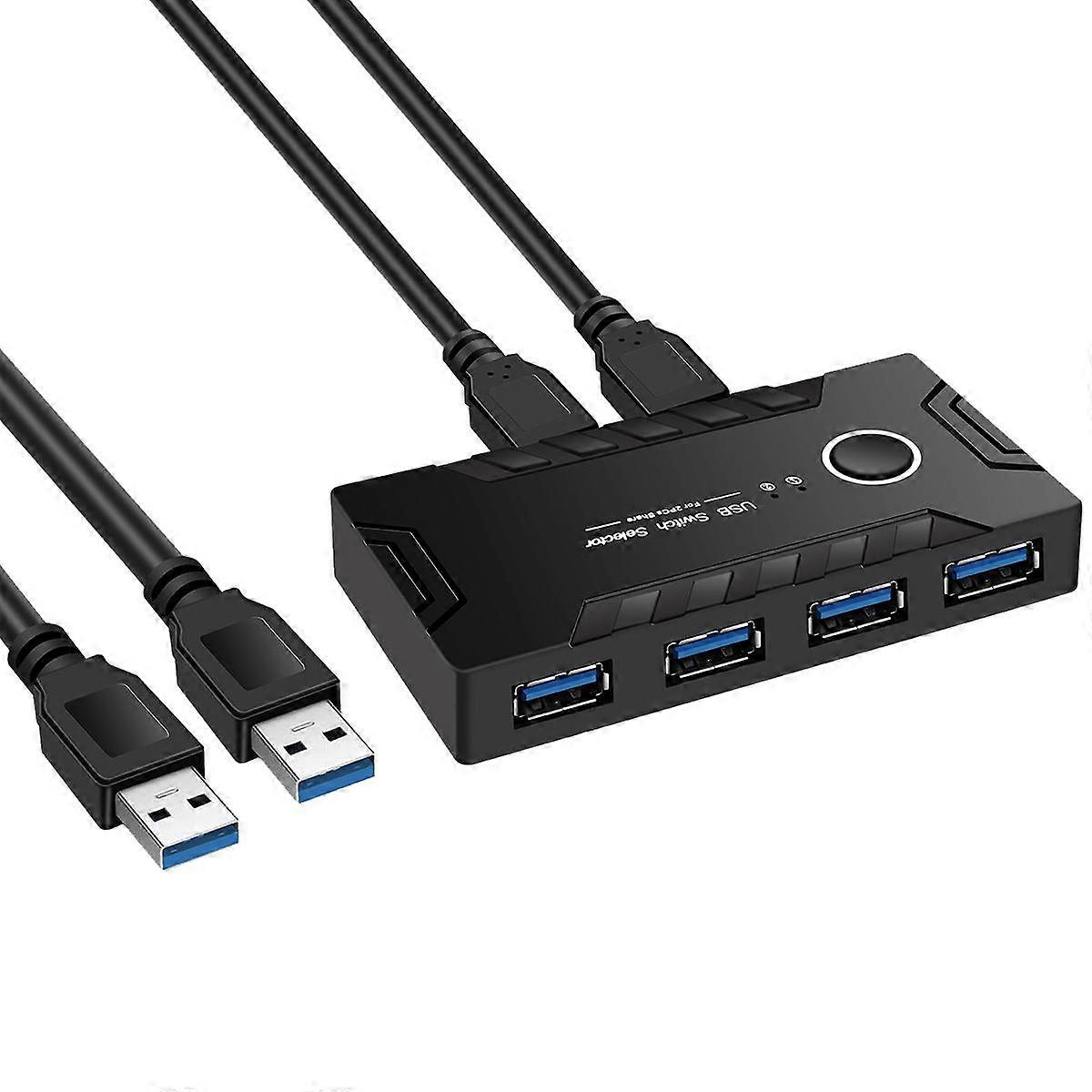 USB 3.0 KVM Switcher 2 in 4 Out for Keyboard Mouse Printer Monitor USB 3.0 Switch USB Hub Adapter