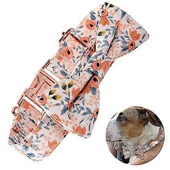 Custom Flower Girl Dog Collar For Female Dogs- Floral Pattern Engraved Pet Collars With Personalized Gold Buckle
