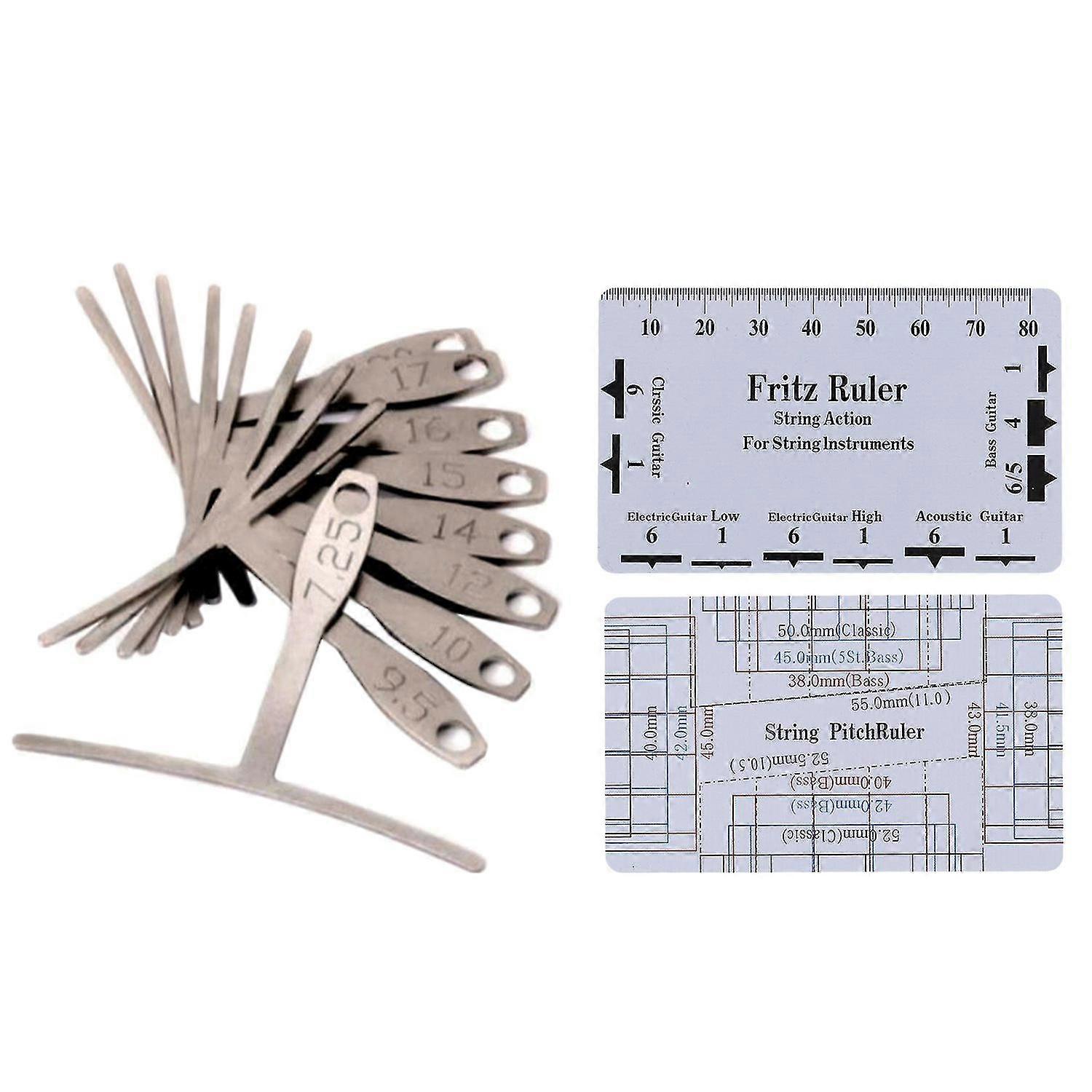 Kit di strumenti di misurazione del liutaio per chitarra Set righello di azione delle corde, 9 calibro del raggio della corda per chitarra R