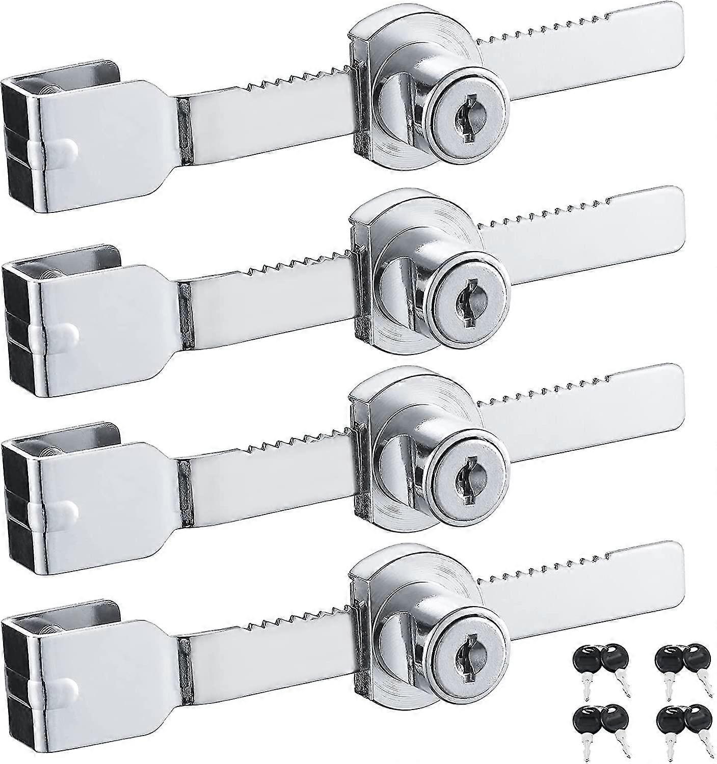 Set of 4 Sliding Glass Door Locks, Drawer, Showcase, Glass Cabinet with Chrome Finish, Keyed Alike
