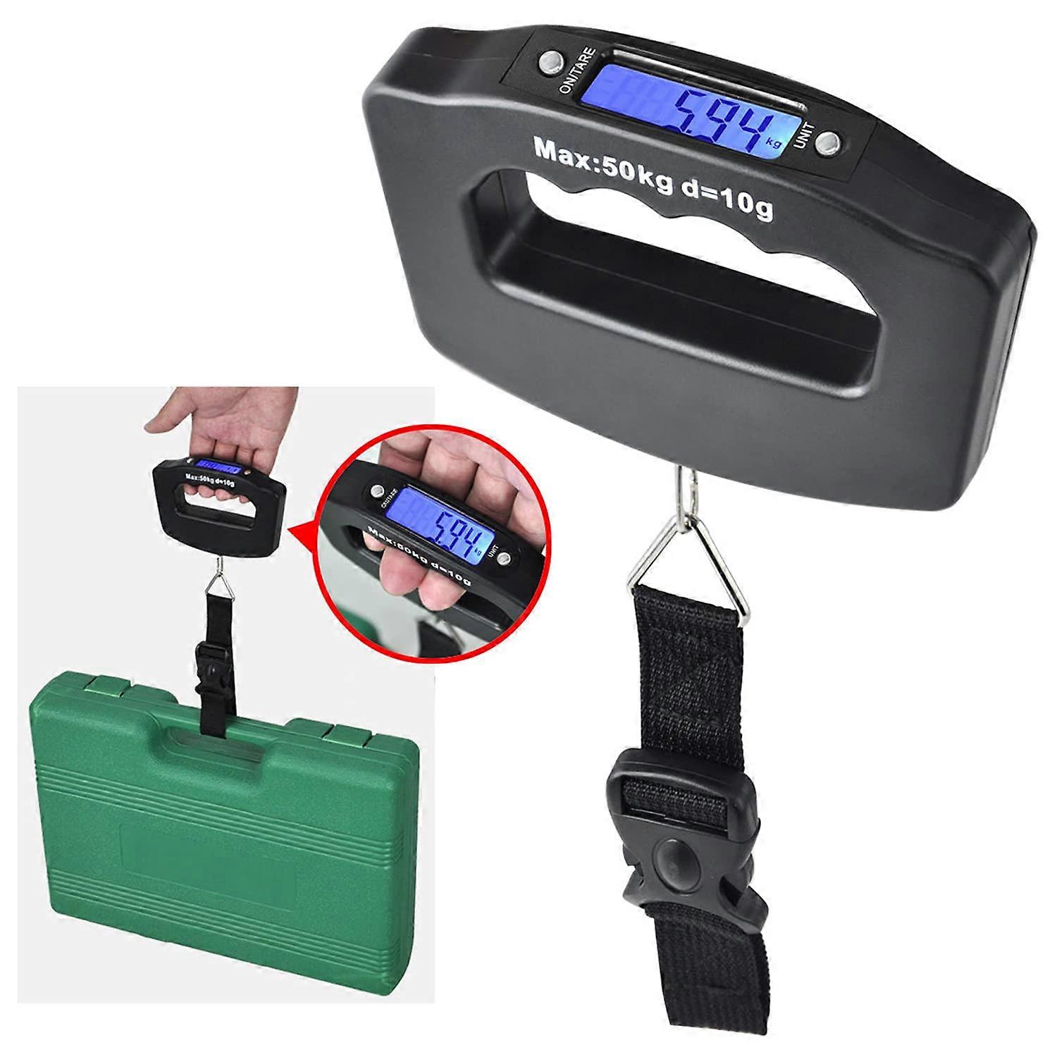Handheld Portable Digital Luggage Scale with Grip - Travel Portable Electronic Weighing Suitcase and Bag - 110Lb/50kg - Black