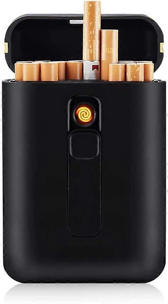 Lighter Cigarette Box,Regular Cigarettes Case USB Lighters,Rechargeable Flameless Windproof Portable No Gas,Black