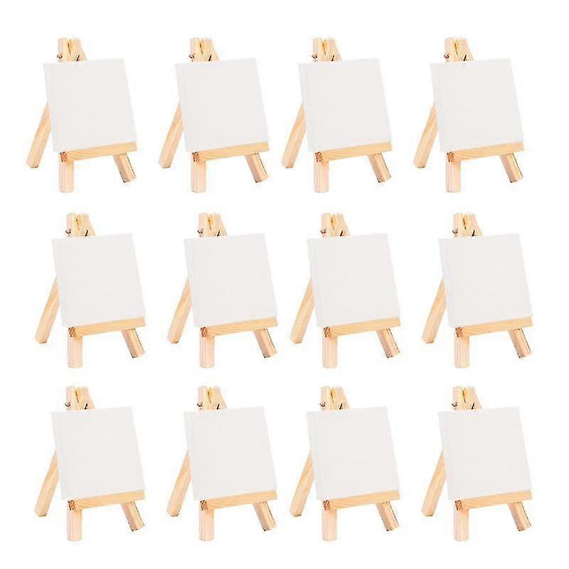 12pcs Artists Mini Easel +3 Inch X3 Inch Mini Canvas Set Painting Diy Drawing Small Table Easel For School