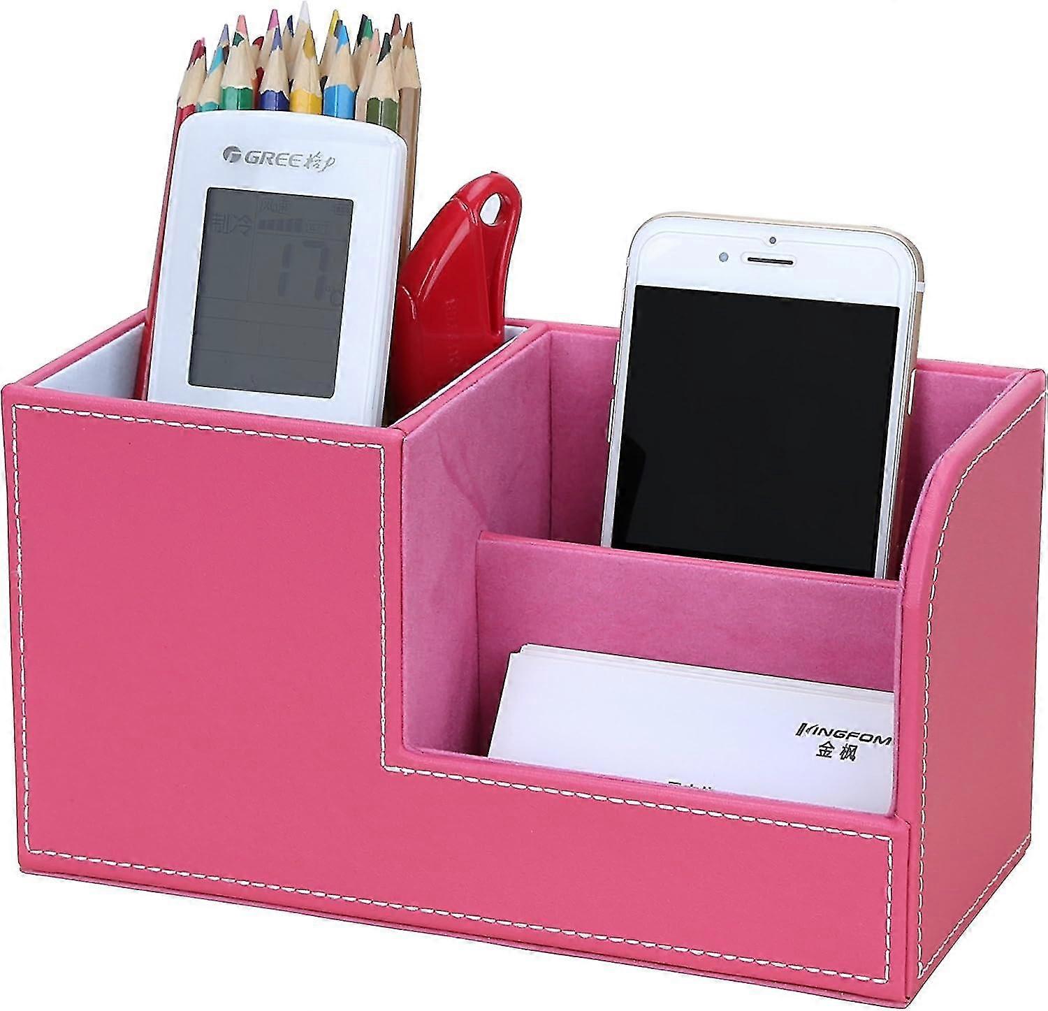 Multifunctional Desk Organizer 3 Storage Compartment Pen Holder (pink)