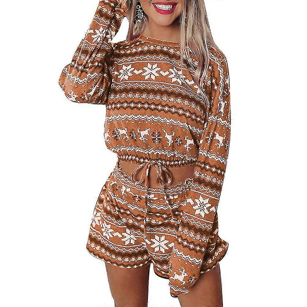 Vánoční ženy Pyžama s potiskem Sada Oříznuté topy Šortky Outfit