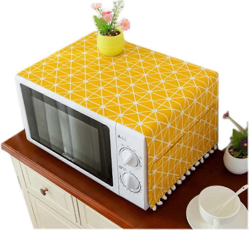 Microwave Cover Dust Cotton Machine Protector Decorative Kitchen Appliance Cover with Side Storage Pocket 30*90cm (Yellow Mesh)