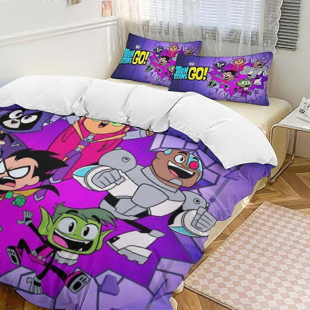 طقم مفروشات SX545 Teen Titans Go طقم مغطى من 3 قطع طقم سرير دافئ ومريح بغطاء لحاف ناعم مع 1 غطاء لحاف و 2 غطاء وسادة لغرفة النوم
