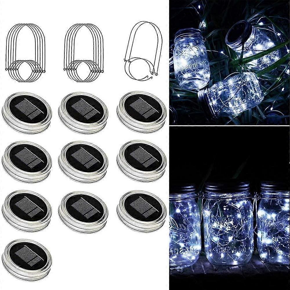 20 LED 10 Pack Mason Jar Lid Solar Lights With Hanger For Mason Jar Fairy Tale Garden Patio [No Jar]
