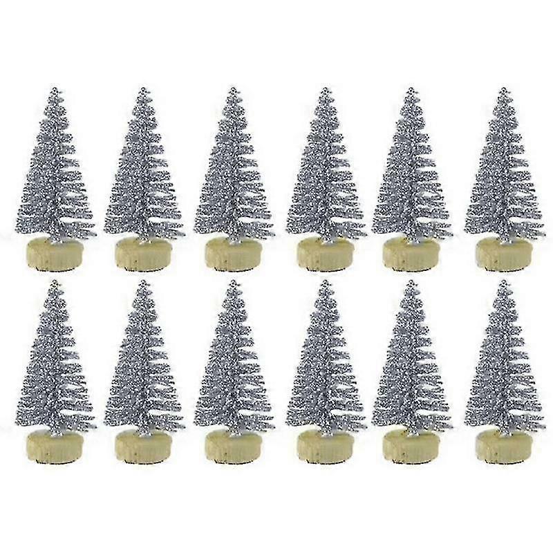 24x Mini Christmas Tree Fake Pine Tree Mini Sisal Bottle Brush Snow Frost Tree
