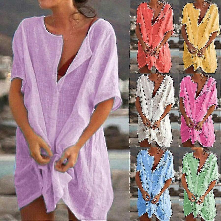 Wenrine Womens Burgundy Swimsuit Coverup Shirt Dress