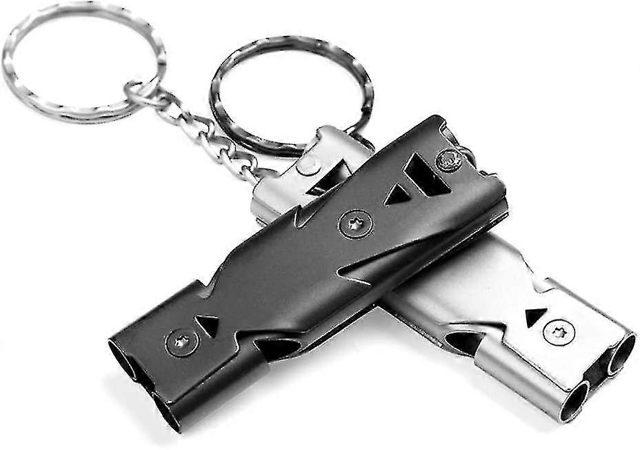 Sifflet de signal à décibels élevé, 2 Pcs Sifflet d’urgence 150db Porte-clés d’urgence extérieur à décibels élevé Sifflet en acier inoxydable avec porte-clés Hy