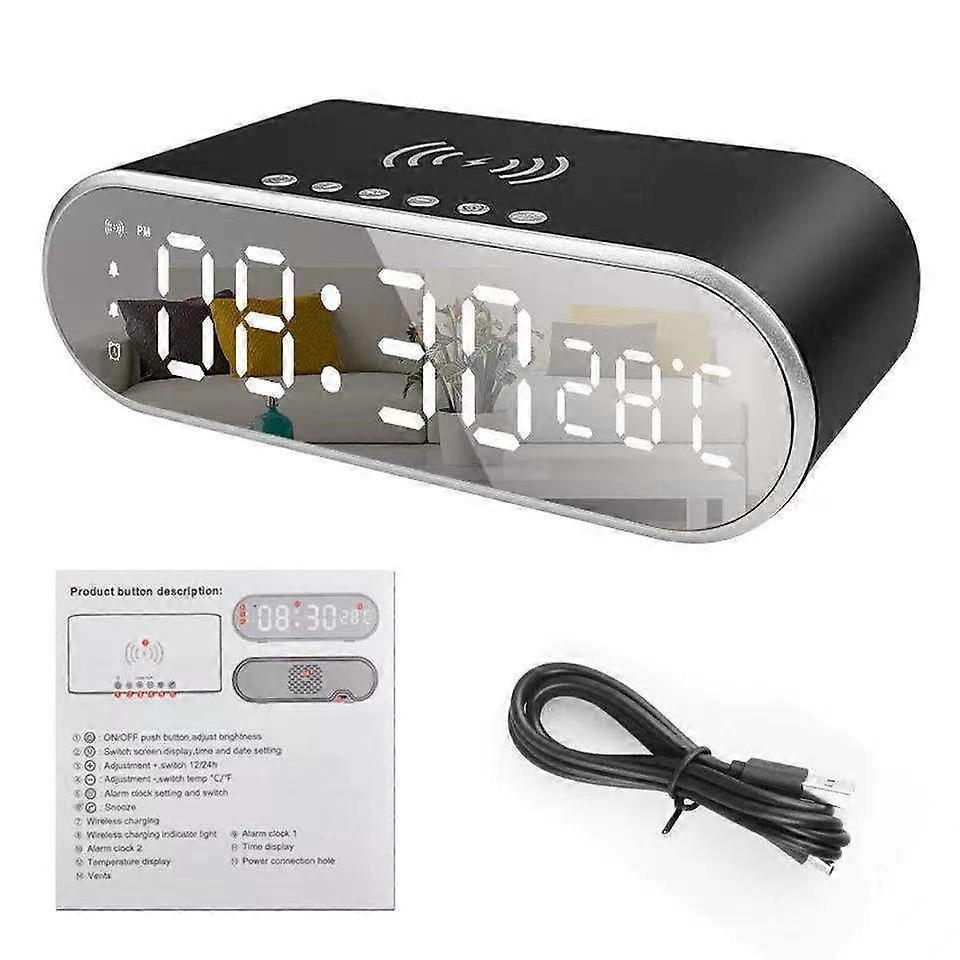 Digital 15W Wireless Charging Clock Dual Alarm Snooze Night light Temperature