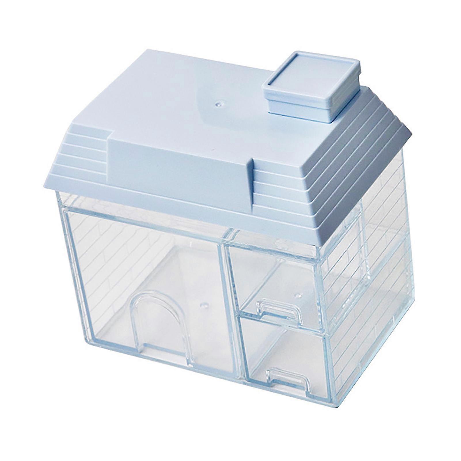 Innovative House Shaped Desktop Organization Storage Box Stationery Makeup Storage Container for Girl Dormitory Blue 