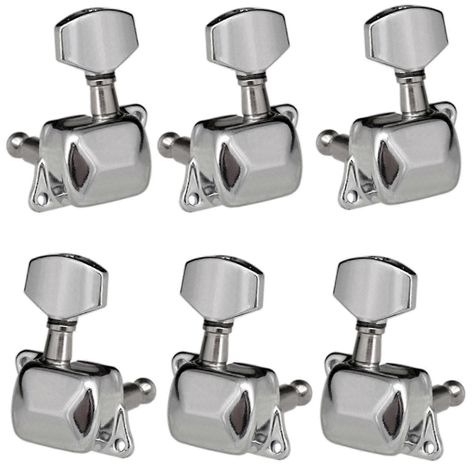 6 stk Guitar String Tuning Pinner Semi-lukket Tuning Machine Heads Tunere For elektrisk gitar Akustisk gitar (6 høyre, sølv)-w