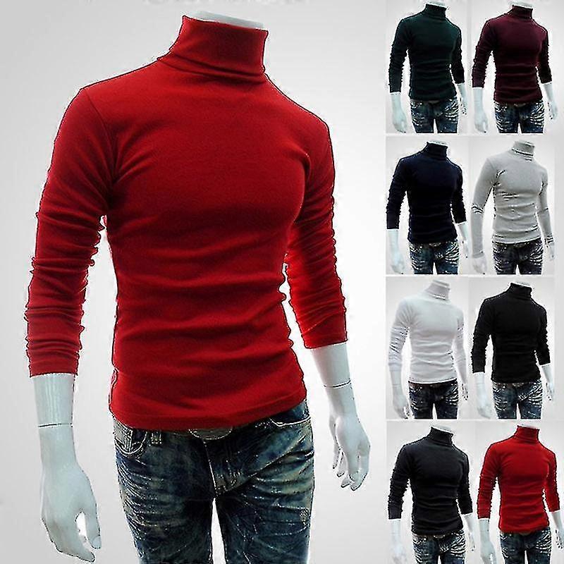 Höst Vinter Herr Herr Polokrage Enfärgad Pullovers Herrkläder Slim Fit Man Stickad