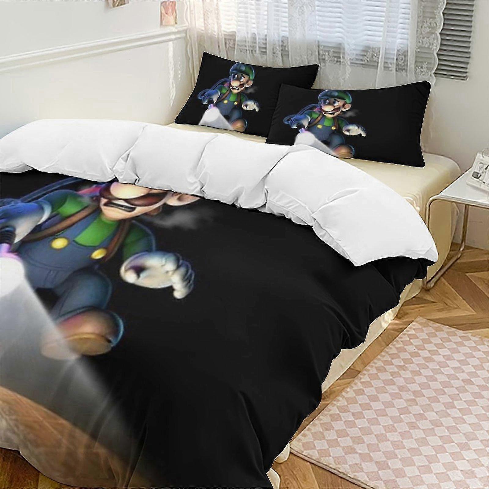 o1325 Lençóis Luigi's Mansion Down Conjunto de Cama de Microfibra com Capa de Edredom, (1 Capa de Edredom e 2 Fronhas) Lençóis fg1325