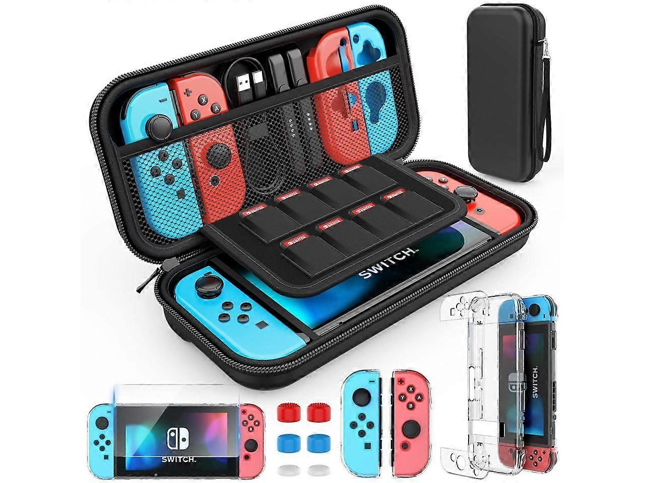 Switch Case Compatible with Nintendo Switch, 9 in 1 Switch Accessories kit with Carrying Case, Dockable Protective Case, HD Screen Protector and 6pcs 