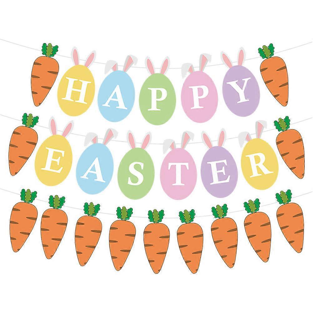 2 Sets Easter Elements Bunting Happy Easter Banner Easter Carrot Banners